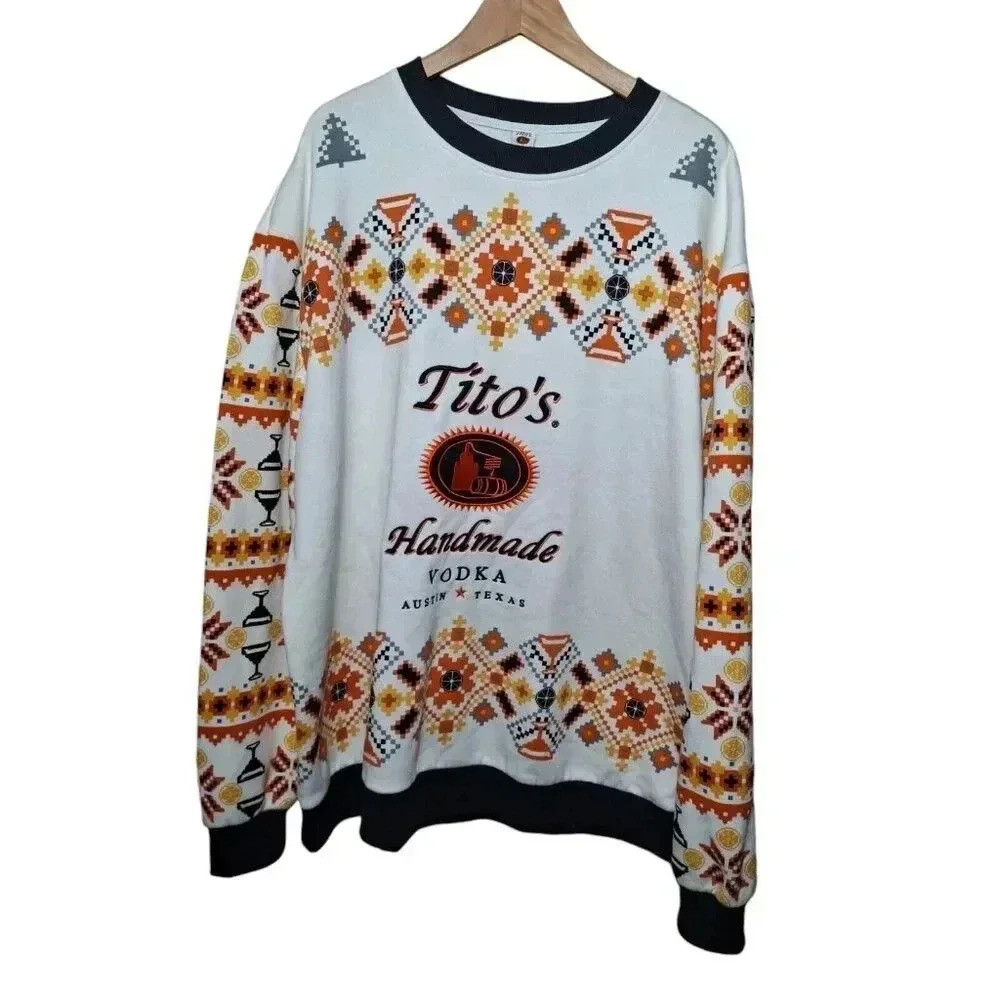 Tito's Handmade Vodka Men's 2XL long sleeve Ugly Christmas Sweater Orange White